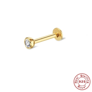 925 sterling silver gold stud earring with single round zircon and flat back disk