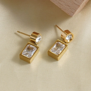 18K gold plated earrings featuring natural malachite and sparkling cubic zirconia squares