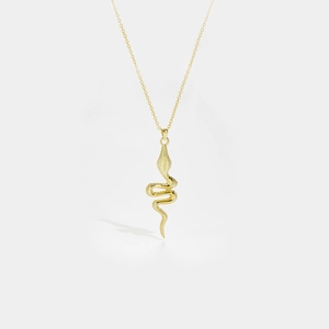 Elegant gold snake pendant necklace in S925 sterling silver with minimalist white background