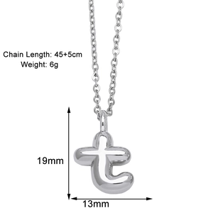 Detailed silver letter t pendant necklace with 45+5cm chain length and 19mm height dimensions