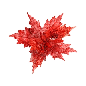 Sparkling red artificial Christmas flower with sequins for festive holiday tree decoration
