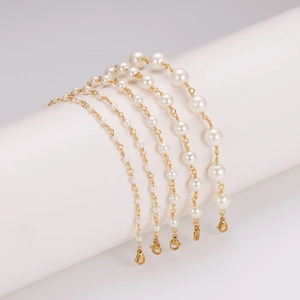Five-piece layered baroque pearl bracelet set with adjustable 18K gold lobster clasps