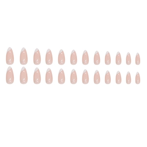 24er-Set Mandelform French Nude Rosa Kunstnägel mit silbernem Marmor-Glitzer-Design