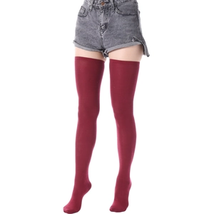 Chaussettes montantes bordeaux de 80cm au-dessus du genou avec maille côtelée et trois rayures