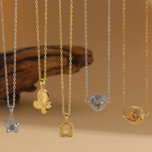 Minimalist Pendant Necklace Copper Geometric Star Butterfly Square Round Charms Retro Jewelry For Women