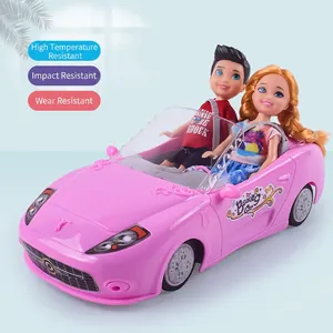 Pink remote control convertible toy car for girls with two dolls and Beauty Car decals