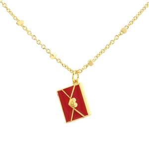18K gold plated necklace featuring a stylish red envelope pendant with a golden heart