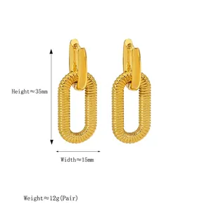 Fashionable 18K gold plated stainless steel double hoop earrings with spiral texture