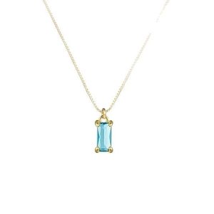 Elegant 18k gold plated birthstone necklace with a radiant sky blue rectangular pendant