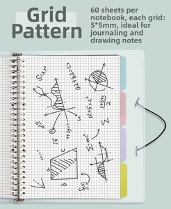 Detail of grid refill paper with color dividers and black elastic band for notebook