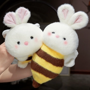 Cute Rabbit Bee Plush Toy Soft Faux Rabbit Fur Stuffed Animal Creative Honeybee Bunny Doll Gift For Girls Kids