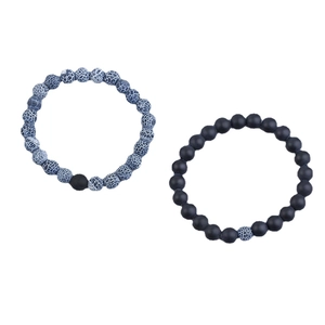8mm lava stone and turquoise beaded stretch bracelets for couples in black and blue