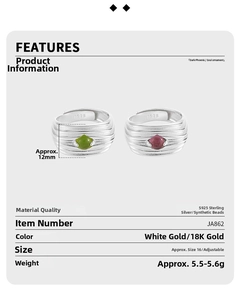 Detail specifications of S925 silver layered wavy ring with 12mm width and gemstones