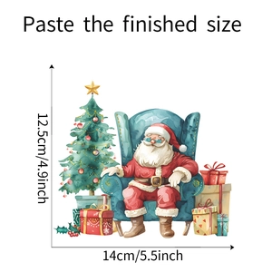 Detailed size chart for watercolor Santa Claus and Christmas tree wall stickers