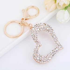 Golden heart keychain with sparkling crystals for car keys and handbag decoration