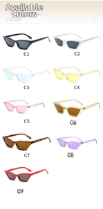 Available colors of retro cat-eye triangle sunglasses in nine stylish frame variations