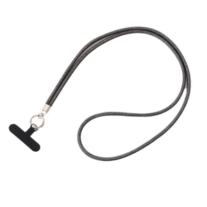Cordon de téléphone tressé gris avec patch en T noir et mousqueton argenté