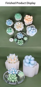 Detailed close-up of 3D succulent silicone molds and finished wax candle creations