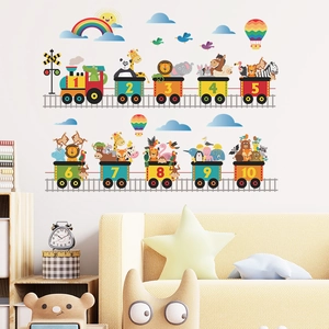 Cartoon Animal Train Wall Stickers Numbers 1-10 PVC Self Adhesive Decals For Kids Room Nursery Educational Home Decor