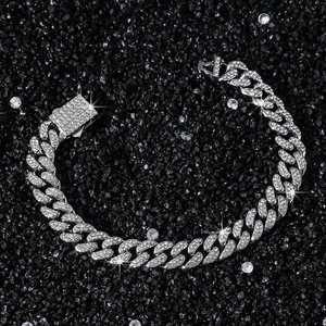 Men's hip hop 10mm wide iced out Cuban link bracelet with sparkling rhinestones
