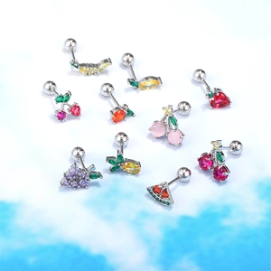 Macro view of assorted colorful zircon fruit cartilage studs with screw ball backs