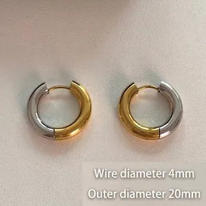 Titanium steel hoop earrings in gold and silver mix, 20mm outer diameter for women