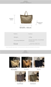 Detailed size specifications for a large canvas tote bag with 44x33x16cm dimensions