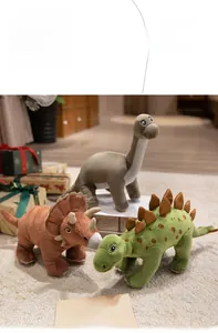 Detailed plush dinosaur collection featuring soft Triceratops, Stegosaurus and Diplodocus toys