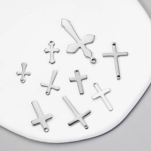Minimalist silver stainless steel cross charms set for DIY jewelry and accessories
