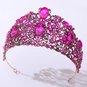 Diadème baroque en or rose de luxe avec strass roses étincelants pour mariée