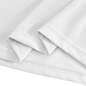 Close-up of white breathable bird-eye mesh fabric with precise double-needle stitching detail