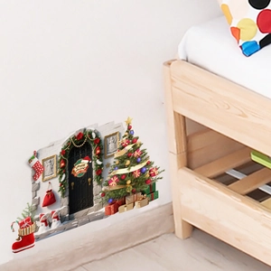 Detailed 3D Christmas wall decals featuring a tree, snowman, and 'Merry Xmas' lettering