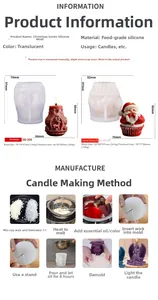 Food-grade silicone molds for Christmas candles with reindeer and Santa cake designs