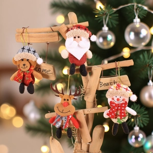 Mini plush Christmas ornaments set featuring Santa, Elk, Bear and Snowman figures