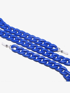 Detail of royal blue acrylic eyewear chain with durable links and non-slip silicone loops