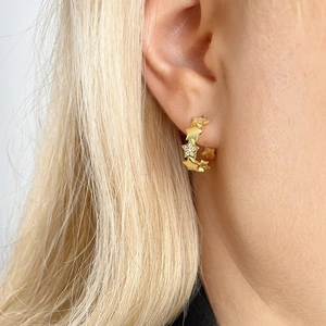 Elegant gold star hoop earrings for women with inlaid sparkling cubic zirconia stones
