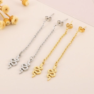 Orecchini pendenti a forma di serpente vintage in acciaio inox oro e argento