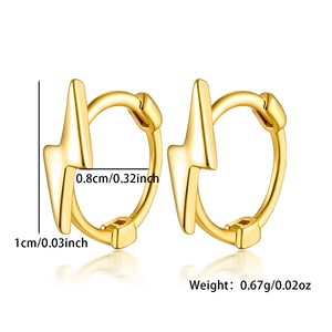 Detailed dimensions of gold lightning bolt earrings showing 1cm height and 0.8cm width