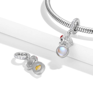 S925 sterling silver astronaut bead charm with moonstone for snake chain bracelets
