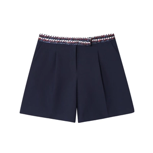 Short décontracté bleu marine pour femme avec taille tressée tricolore élégante