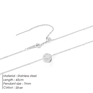 Silver minimalist stainless steel smiling face pendant necklace with 45cm chain length