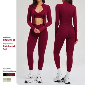 Women Yoga Set Top And Bottom 3 Piece Workout Fitness Gym Leggings Sports Bra Zipper Jacket High Waist Workout Suit