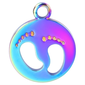 Polished 18k rainbow gold stainless steel necklace pendant with baby footprint cutout
