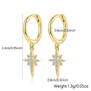 Detailed dimensions of gold S925 sterling silver star drop earrings with cubic zirconia
