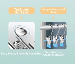 Detail of stainless steel hook clips with non-slip coating and ergonomic grip design
