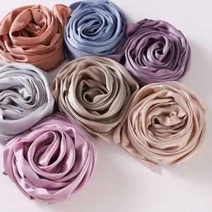 Set of 7 multi-colored satin chiffon rose flowers for hair accessories and headscarf decor