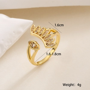 Detail showing adjustable gold crown ring dimensions of 1.6cm height and 4g weight