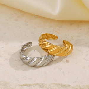 Minimalist stainless steel croissant open ring in gold and silver finish for women