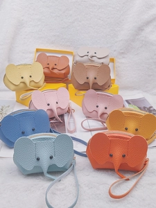 Litchi pattern leather elephant coin purses with wrist strap in various colors