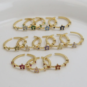 18k gold plated floral adjustable rings set with colorful zircon stones in various shades